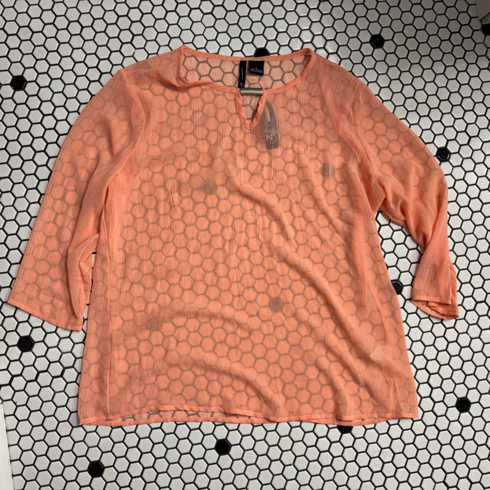 NWT new directions Peach Sheer Women's Top size large